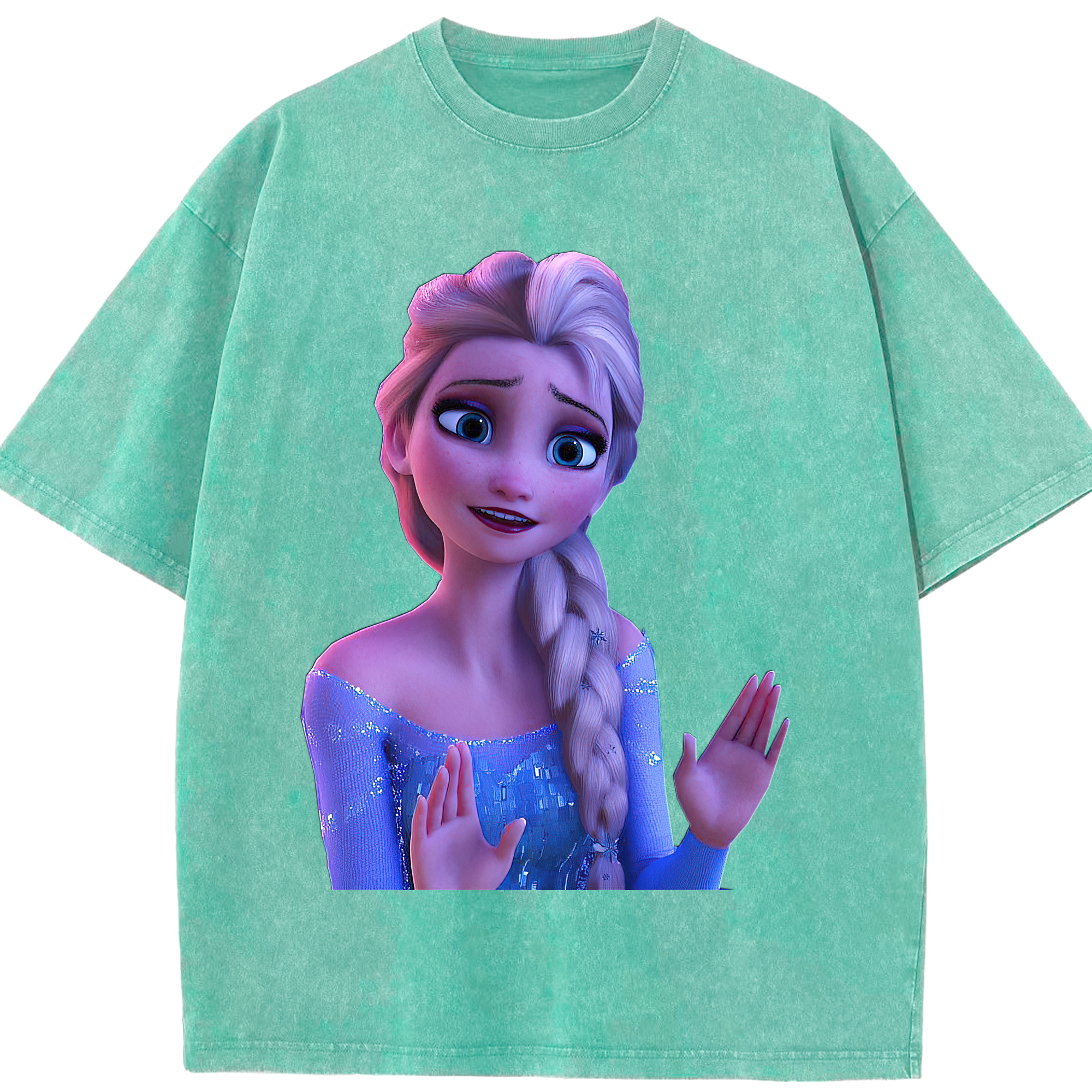 （画像用） アナと雪の女王 アンナ エルサ Frozen Anna Elsa 綿100% ヴィンテージ風 半袖Tシャツ（フロントプリント）